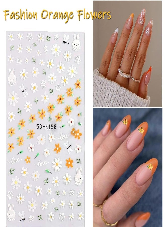 VOTACOS Flower Nail Art Stickers - 5D Embossed, Spring/Summer Daisy Designs, Self-Adhesive Decals for Women's Nail DIY Decoration - Image 4